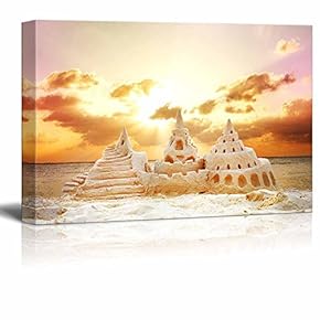 Canvas Prints Wall Art - Sand Castle Over Sunset on The Beach | Modern Wall Decor/Home Decoration Stretched Gallery Canvas Wrap Giclee Print & Ready to Hang - 12" x 18"