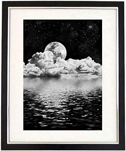 "Moon Reflection" Black And White Framed Print Of A Full Moon And Sea At Night. Art & Photography Picture, Black & White Prints