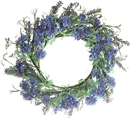 Qingbei Rina Front Door Wreath,19 Inch Artificial Handcrafted Flower with Twig Based, Indoor Front Door Wall House Office Garden Wedding Spring Summer Decoration (Blue)