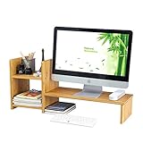 SONGMICS Bamboo Monitor Stand Computer Riser with 2-Tier Desktop Storage Desk Organizer for Home Office Natural ULLD206