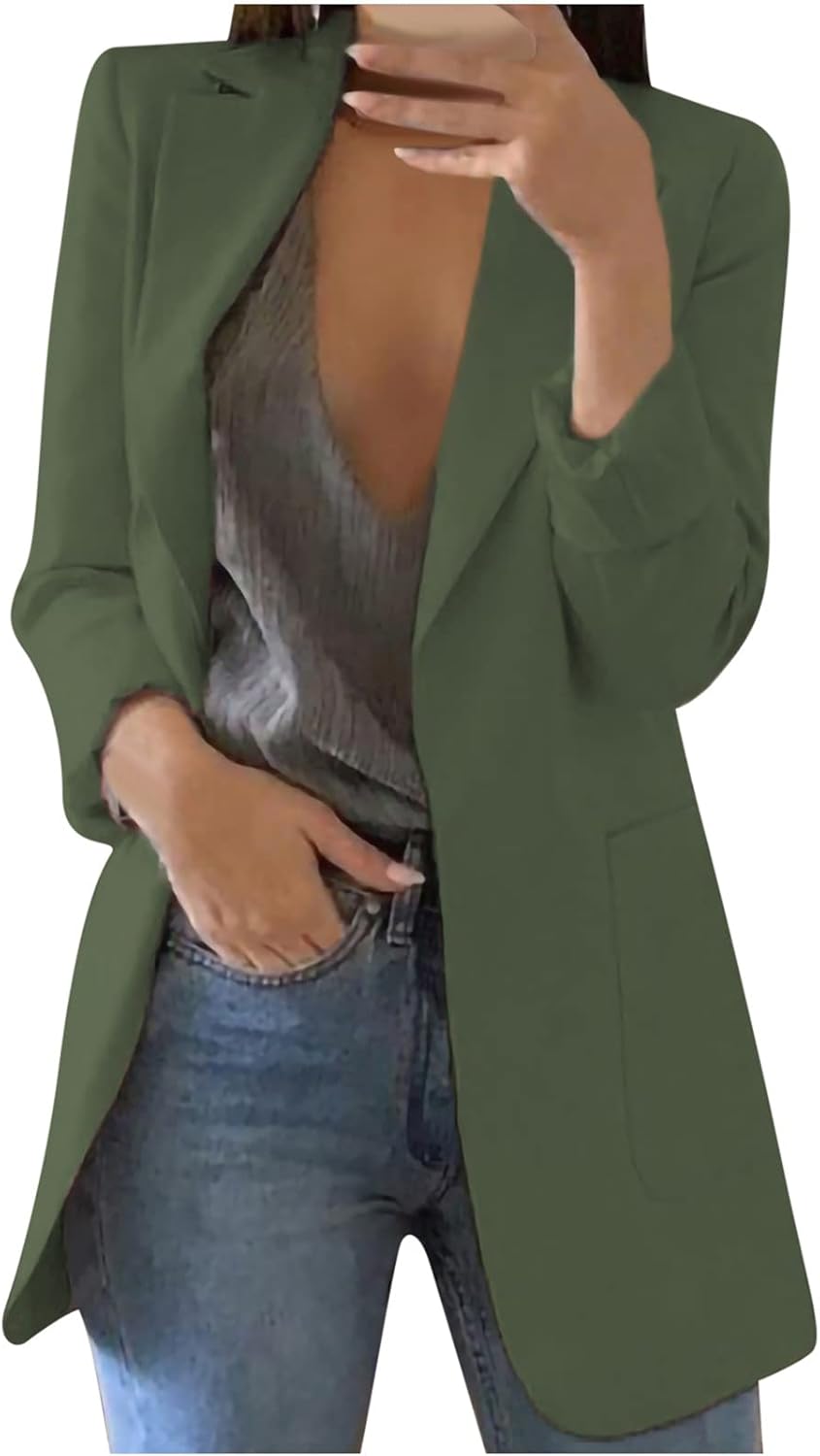 Womens Casual Blazer Long Sleeve Lapel Open Front Slim Fit Work Office