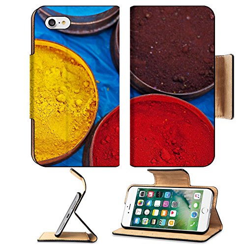 MSD Premium Apple iPhone 7 Flip Pu Leather Wallet Case A market stall near Cuzco Peru South America Tins of multicolored vegetable dyes and paints IMAGE 30506602