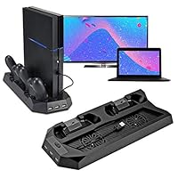 Erthree Dual Charger Cooling Fan for PS4,Cooling Charging Dock Station for PS4,Ports Bracket Charging Vertical Stand with Cooling Fan for Playstation 4 Handle