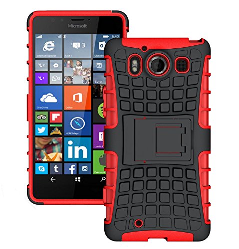 Microsoft Lumia 950 case, High quality ultra-thin TPU + PC Dual Layer Stand Cover Case for New Microsoft Lumia 950 (2015) smartphone (Red)