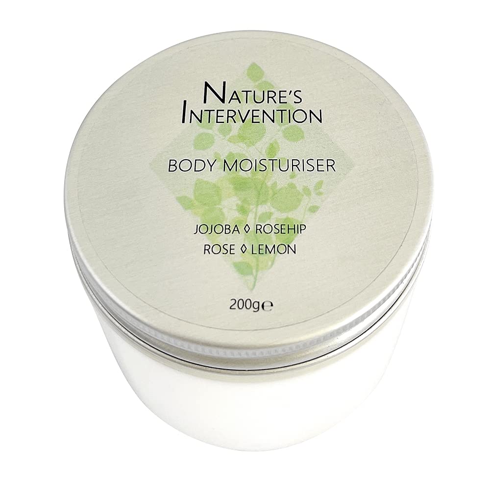 Nature's Intervention - Body Moisturising Cream - 99% Natural, Grapeseed, Vitamin E, Rose, Lemon. Protects, Hydrates, Soothes, Repairs. pH 5.5 for Sensitive Skin. 200ml