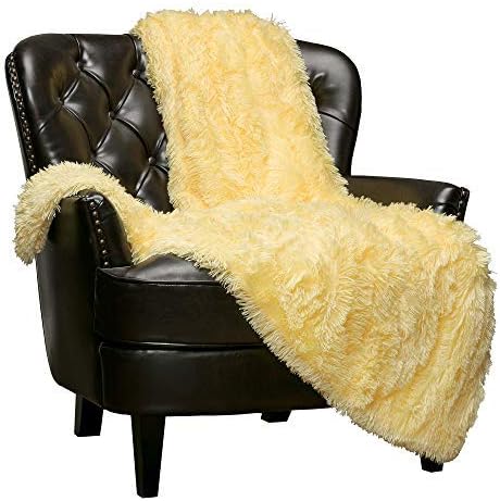 Chanasya Super Soft Fuzzy Shaggy Faux Fur Throw Blanket - Chic Design Snuggly Plush Lightweight with Fluffy Reversible Sherpa for Couch Living Room Bedroom and Home Décor (60x70 Inches) Yellow