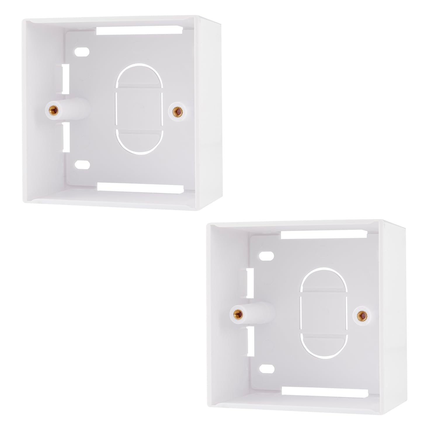 rhinocables 45mm Wired Network Back Box – Surface Housing for CAT5e & CAT6 RJ45 Faceplates | Reliable, Long-Lasting Plastic Build with Brass Ports for Home & Commercial Cabling (2 Pack)
