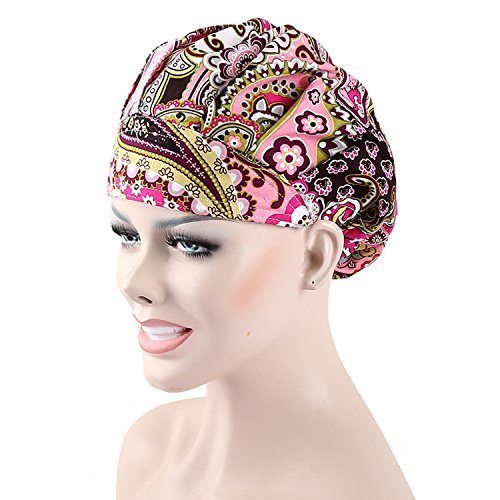 JoyRing 4 Pack Adjustable Surgical Scrub Cap Medical Doctor Bouffant Hats with Sweatband and Free Cotton Mask (Set K)
