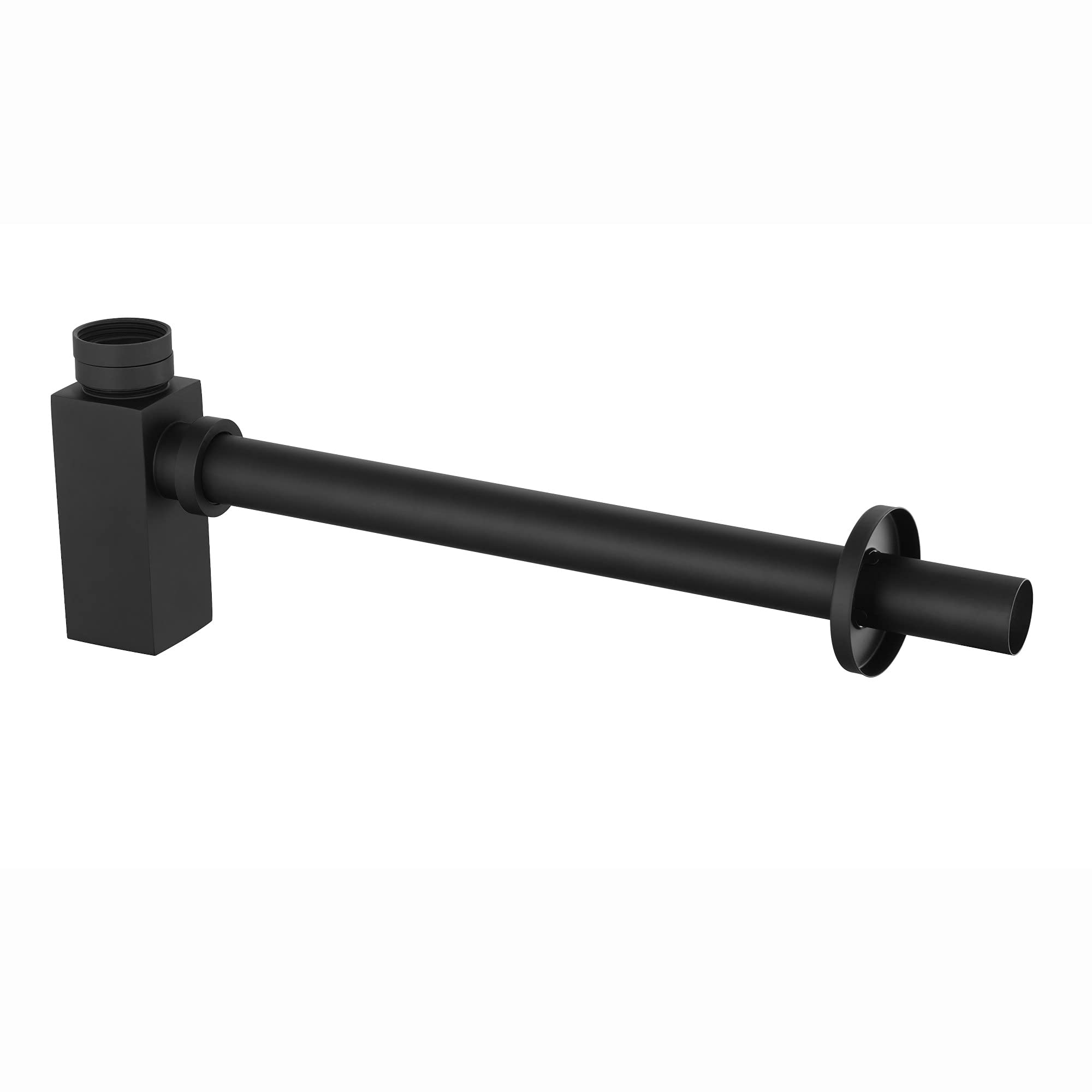 ENKI, W58, Matte Black, Square Wash Basin Bottle Trap Waste, Modern Design, Solid Brass, Easy Clean & Easy to Install, Standard UK Fitting