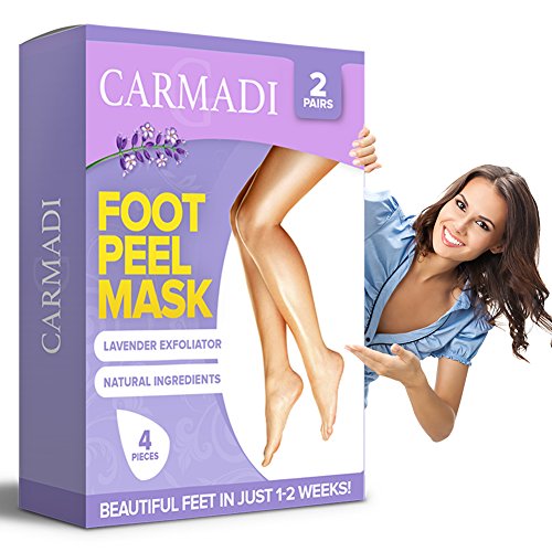 Carmadi Exfoliating Foot Peel Mask, Removes Away Calluses and Dry Dead Skin, Baby Soft Touch, Lavender Scented, 2 Pairs per Box (4) (Lavender)