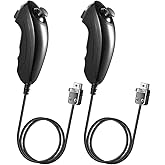 KIWITATA 2 Pack Wii Nunchuck Controllers, Wired Remote Nunchuk Joystick Replacement Gamepad Controller for Wii Wii U Video Game Console Black