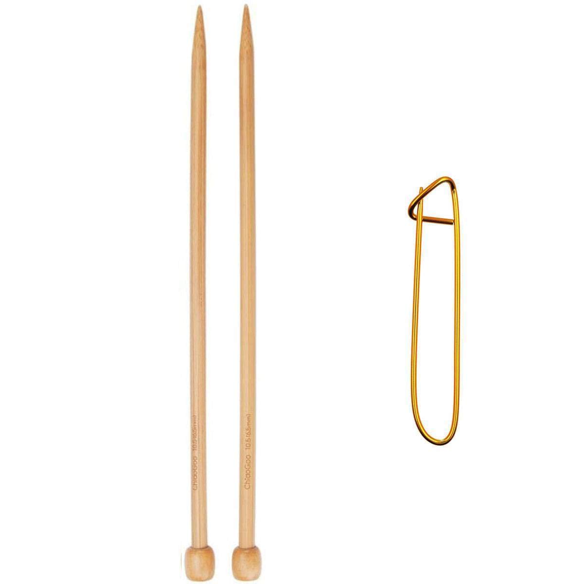 ChiaoGoo Single Point 12-inch (30cm) Bamboo Natural Knitting Needle; Size US 10.5 (6.5mm) Bundle with 1 Artsiga Crafts Stitch Holder 1012-10.5