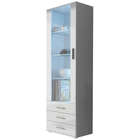 JUSTyou Saho Glasvitrine Standvitrine Schrank 192 cm Farbe: Weiß