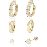 Trendy Gold Huggie Hoop Earrings Set - 3 Pairs 14K Plated Cartilage Earrings for Multiple Piercing, Hypoallergenic Minimalist Studs & Hoops for Women
