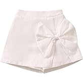 BEAUDRM Girl's Elastic Waist Bow Front Trousers Split Straight Leg Cute Skort