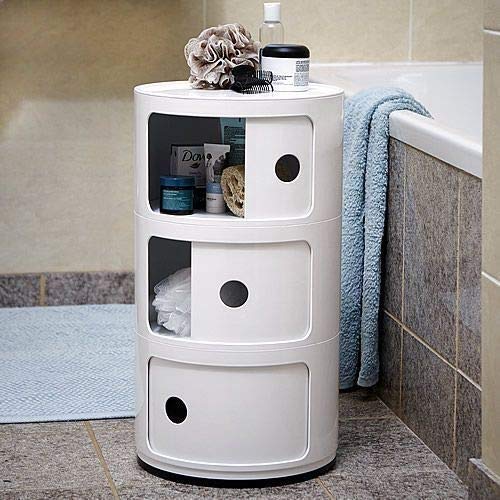 Costello Curvaso 3 TIER BATHROOM STORAGE UNIT BEDROOM ROUND CORNER ABS PLASTIC MULTI PURPOSE CABINET DRAWER HALLWAY (3 TIER ALL WHITE)