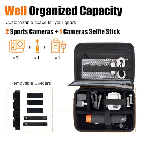Cwatcun Action Camera Carrying Case for GoPro Hero/DJI Osmo Pocket 3/Action, Waterproof Carrying Case Shoulder Bag, Travel Case for Most Action Camera and Accessories