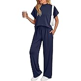AUTOMET Women's 2 Piece Matching Lounge Sets 2026 Summer Mock Neck Sweatsuits Short Sleeve Loungewear Travel Outfits
