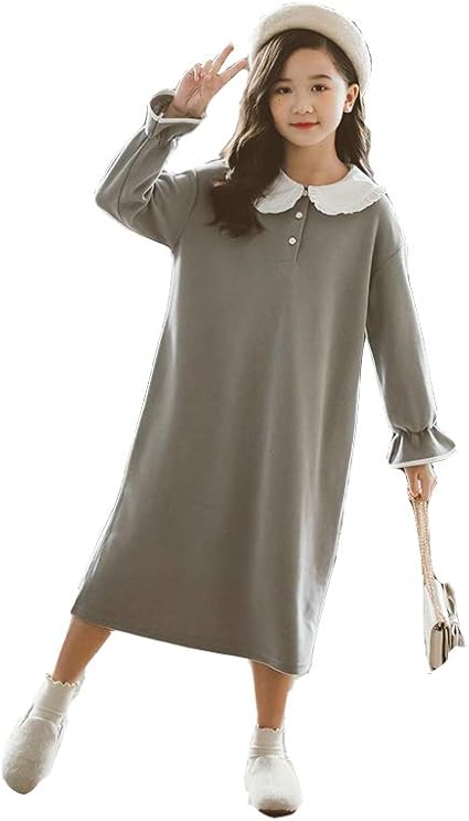 Amazon Co Jp ワンピース キッズ シャツワンピース 女の子 ロングワンピース フォーマルワンピース マキン丈 可愛い フレア袖 ミモレ 丈ワンピース 子供 ルームウェア 春秋冬 グレー 130cm ベビー マタニティ