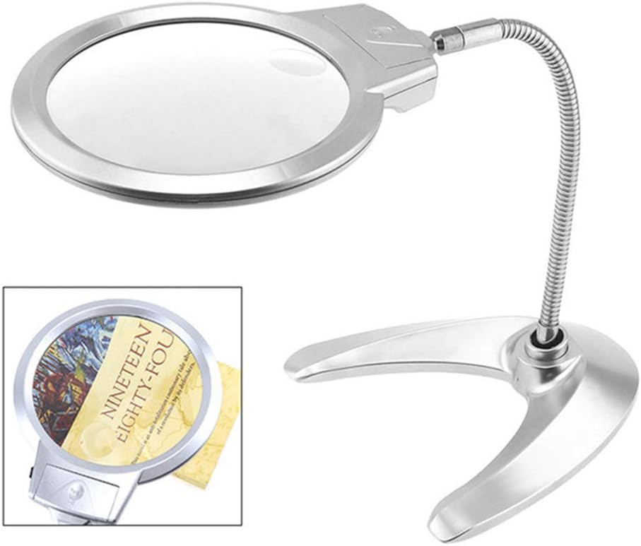 QFXFL Desktop Magnifier, Metal Hose Adjustable Loupe 2X / 5X Magnifying Glass with Led Light Lamp for Jewel Repair Tool F046