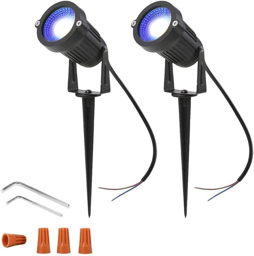 Ygapuzi 5W LED Landscape Lights 12V Low Voltage Spotlights Decorative Walls Trees Flags Outdoor Lighting for Driveway, Yard, Lawn, Patio, Swimming Pool, Garden, with Stakes, Pack of 2 (Blue)