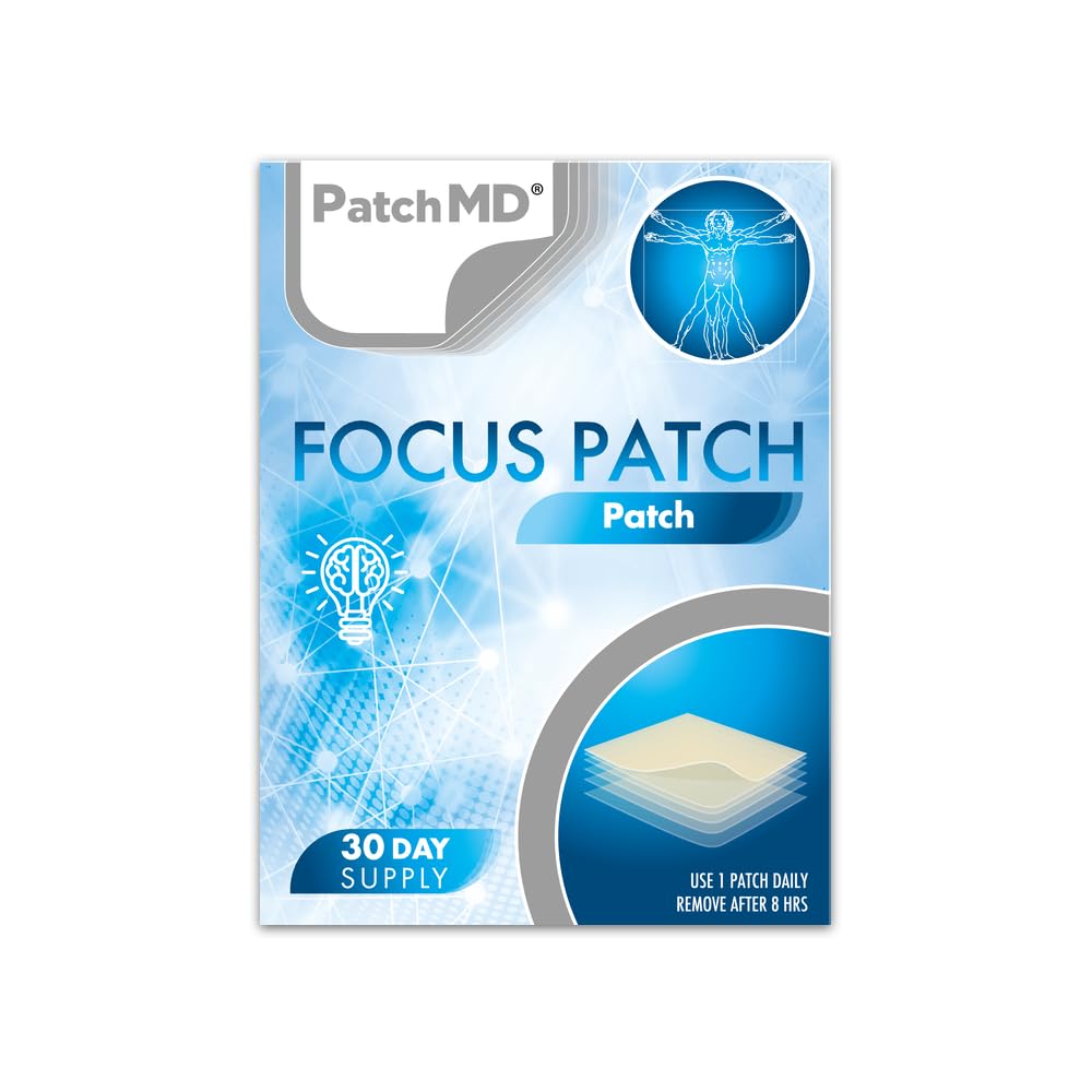 PatchMD Focus Patch - 30 Daily Topical Patches. 100% Natural & Vegan. Allergy & Filler Free. High Absorption and More bioavailable. Suitable for Sensitive stomachs & bariatric.