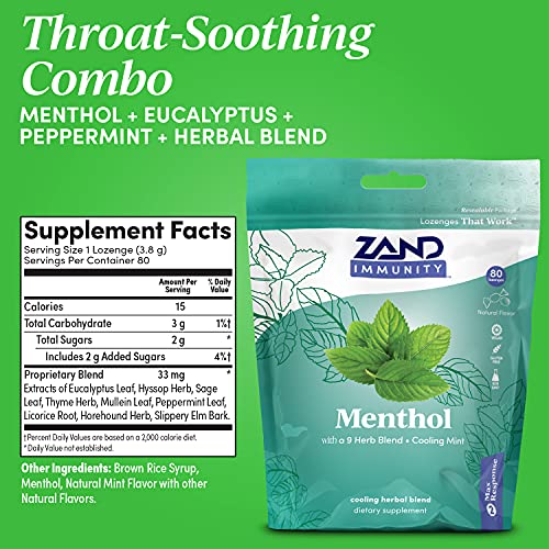 ZAND Immunity Menthol HerbaLozenge Cough Drops Peppermint, Eucalyptus