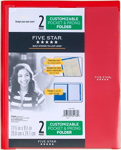 Five Star Customizable Pocket and Prong Plastic Folder (RED)