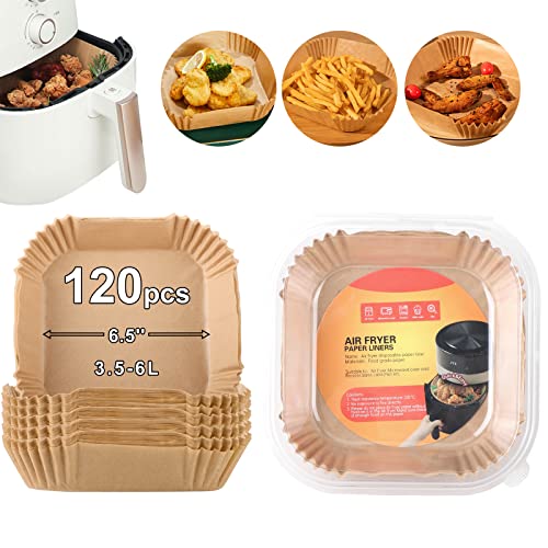 MKHS 120 Pcs Air Fryer Liners - 6.5 inch Square Air Fryer Accessories, Healthy and Convenient No-Stick Cooking