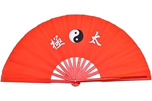 Alomejor Bamboo Tai Chi Fan, Lightweight and for Martial Arts Practice, Chinese Kung Fu Training, Performance, Stage Shows, Fitness Enthusiasts, Traditional Arts Lovers Red Bamboo