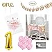 1st Birthday Girl Decorations, Baby Girl First Birthday Decorations, One Balloon, One Cake Topper, 12 Month Photo Banner, Crown, Highchair Decorations for 1st Birthday, First Birthday Decorations Girl
