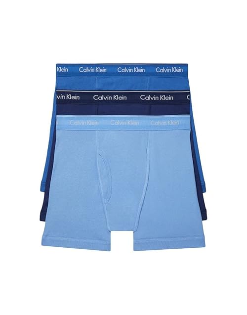 Calvin Klein Men's Cotton Classics 3-pack Boxer Brief, Medieval Blue, Minnow, Blue Bay, Large