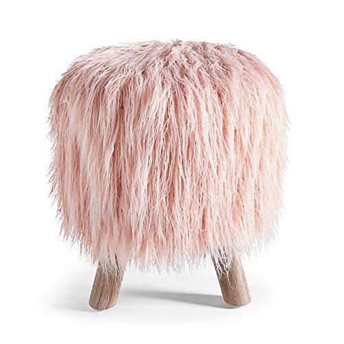 Home Collection Modern Ultra Glam Bohemian Faux Fur Ottoman Foot Stool Seat Accent Pink Blush