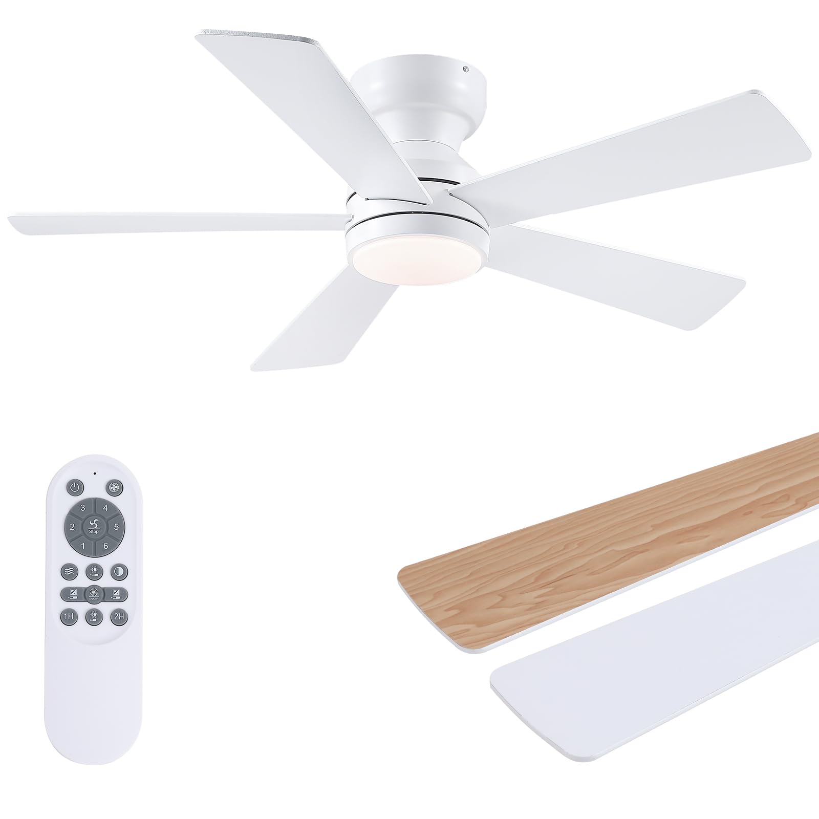 BYKISTOK 46" Flush Mount Ceiling Fan with Lights
