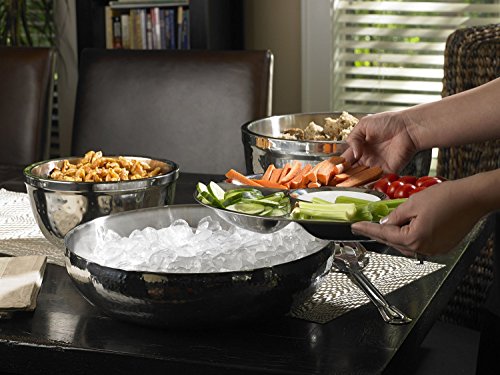 Classic Double Wall Serving Bowl - Stainless Steel 2 Piece Party Bowl and Serving Tray - Great for Salads, Fruit, Snacks, Chips and dips, Vegetables - Hot and Cold