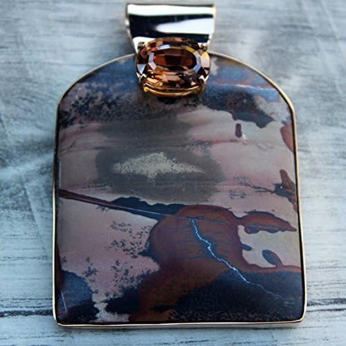 14K Champagne Zircon Pendant 6.36cts, Scenic Indian Paint Stone Unisex, December Birthstone, Anniversary Gift.