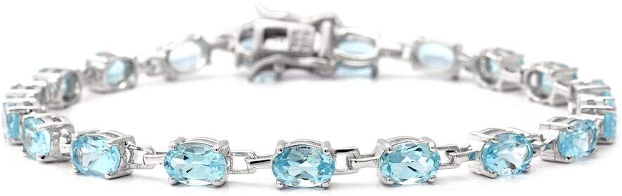 Natural Sky Blue Topaz Tennis Bracelet 925 Sterling Silver for Women & Girls Size 7.5", 9.88 ct