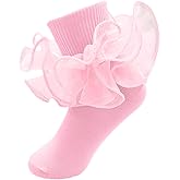 MKYSZLT Girls Ruffle Socks Toddler Girl Frilly Dress Socks Double Lace Big Ruffles Fold Over Church Fancy Sock for Baby Kids