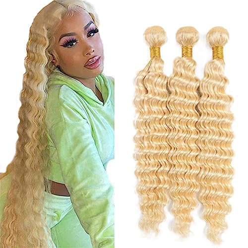 #613 Blonde Bundles Human Hair Deep Wave Bundles Human Hair 24 26 28 Inch FuivJuix Unprocessed Brazilian Virgin Hair #613 Deep Wave Human Hair Bundle Hair Extensions 3 Bundle 150 Gram at Amazon