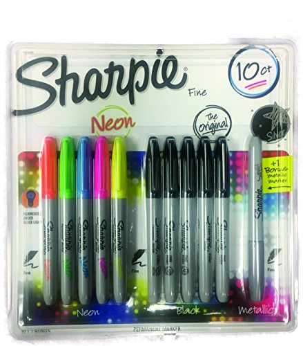 Sharpie Fine Point - 5 Neon - 5 Black - 1 Metallic Silver - 11 Total Markers