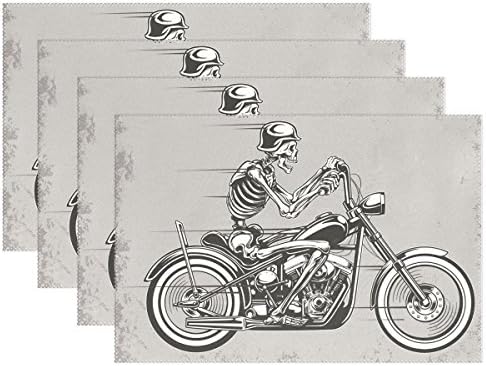 BAIHUISHOP Skull Motorcycle 12x18" Placemats Dining Table Mats for Home Kitchen Office,Set of 4