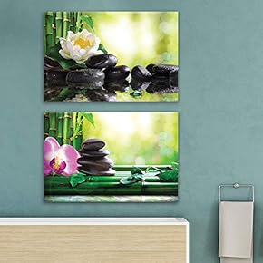Canvas of Lotus and Hot Rock Spa Canvas Set|16" x 24" x 2 Panels