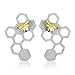Lotus Fun 14K Yellow Gold Plated S925 Sterling Silver Bee Stud Earrings Bee Honeycomb Home Guard Dangle Earrings Stud, Handmade Unique Jewelry for Women