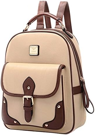 Ecokaki PU Leather Backpack Travel Handbag Bookbag Schoolbag Shoulder Backpack for Girls Khaki