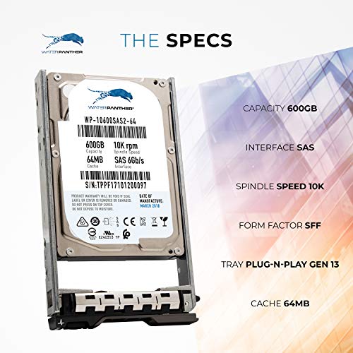 Water Panther 600-GB 10K-RPM SAS 6-Gbps 2.5-Inch Compatible with Dell PowerEdge Servers R530XD R610 R620 7YX58 ST9600204SS 7T0DW 400-AJQB Internal Hot-Swap Hard Disk Drive in a SFF 13G Dell Caddie - Thumbnail 4