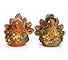 Thanksgiving Decorations Turkey Friends, 2 Piece Set, Cute Fall Decor Home Living Room and Kitchen Autumn Displays, Burlap and Ceramic with Leaves and Jewels