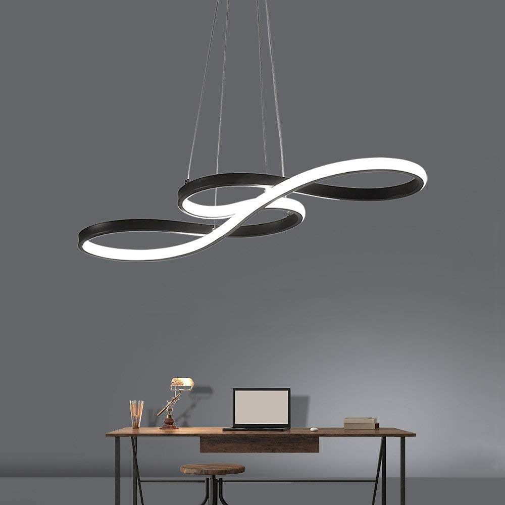 Tatosun LED Pendant Lamp Dimmable Modern style, LED Hanging Lampe White, 3500K-6500K, Remote control dimming, 58W, Adjustable height, Acrylic, Aluminium, (Black)
