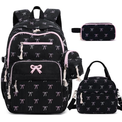 DIGOBAY 4PCS Corduroy Backpack For Girls with Lunch Box Pencil Pouch at Amazon