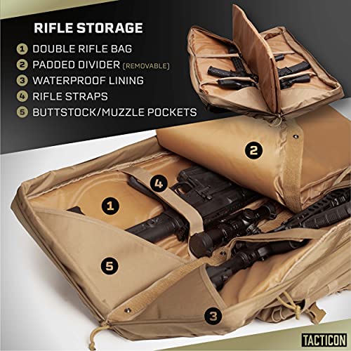 Tacticon Double Rifle Bag 2 Rifles + 2 Pistols Tuckable Backpack