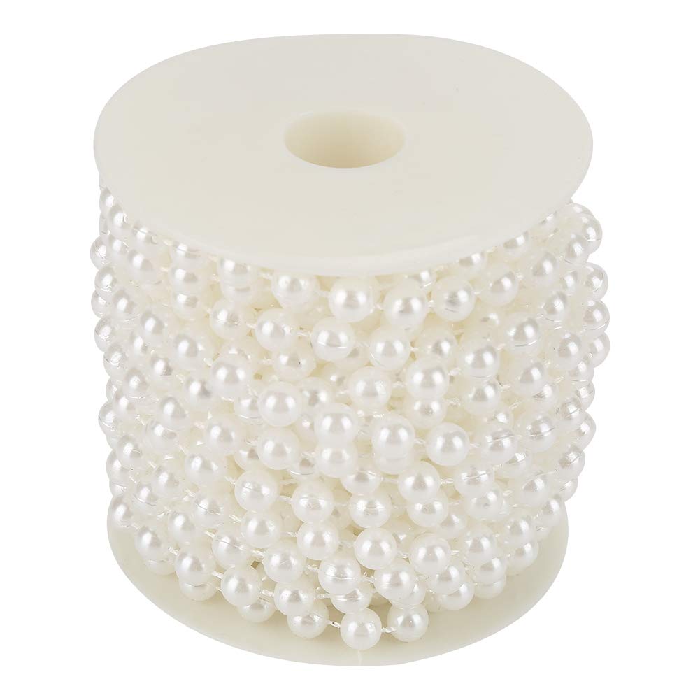 10m Roll 8mm Cotton Line Artificial Pearl Beads Garland - Pure White Wedding Decoration String Chain for DIY Crafts, Floral Arrangements & Party Decor